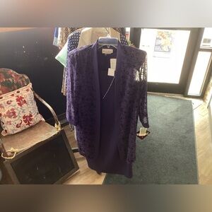 Miss Dorhy’s Purple Mini Dress with Purple & Black Floral Padded Shoulder Jacket